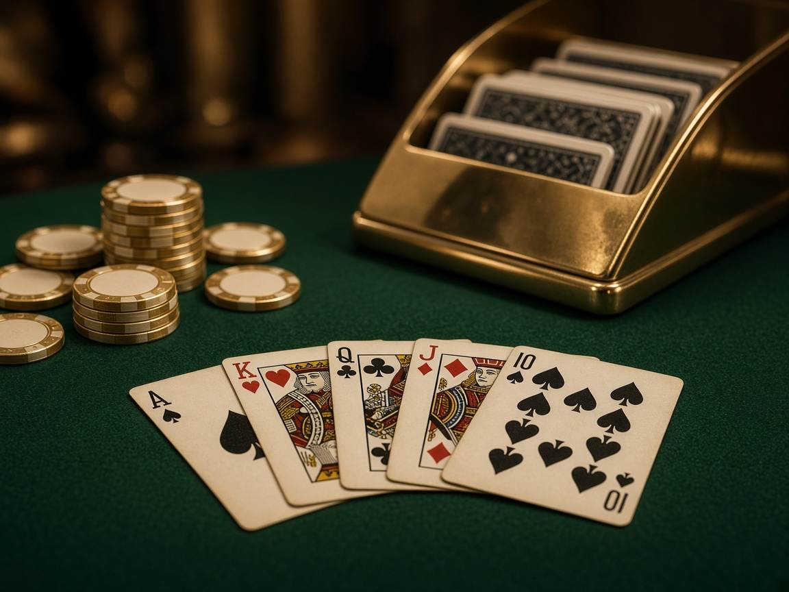 House cards and cream chips on green felt